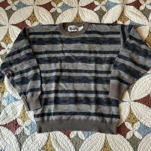 Brown striped vintage 90s Bonjour International fisherman dad grandpa sweater